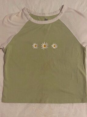 Sage Green & White Daisy Raglan T-Shirt